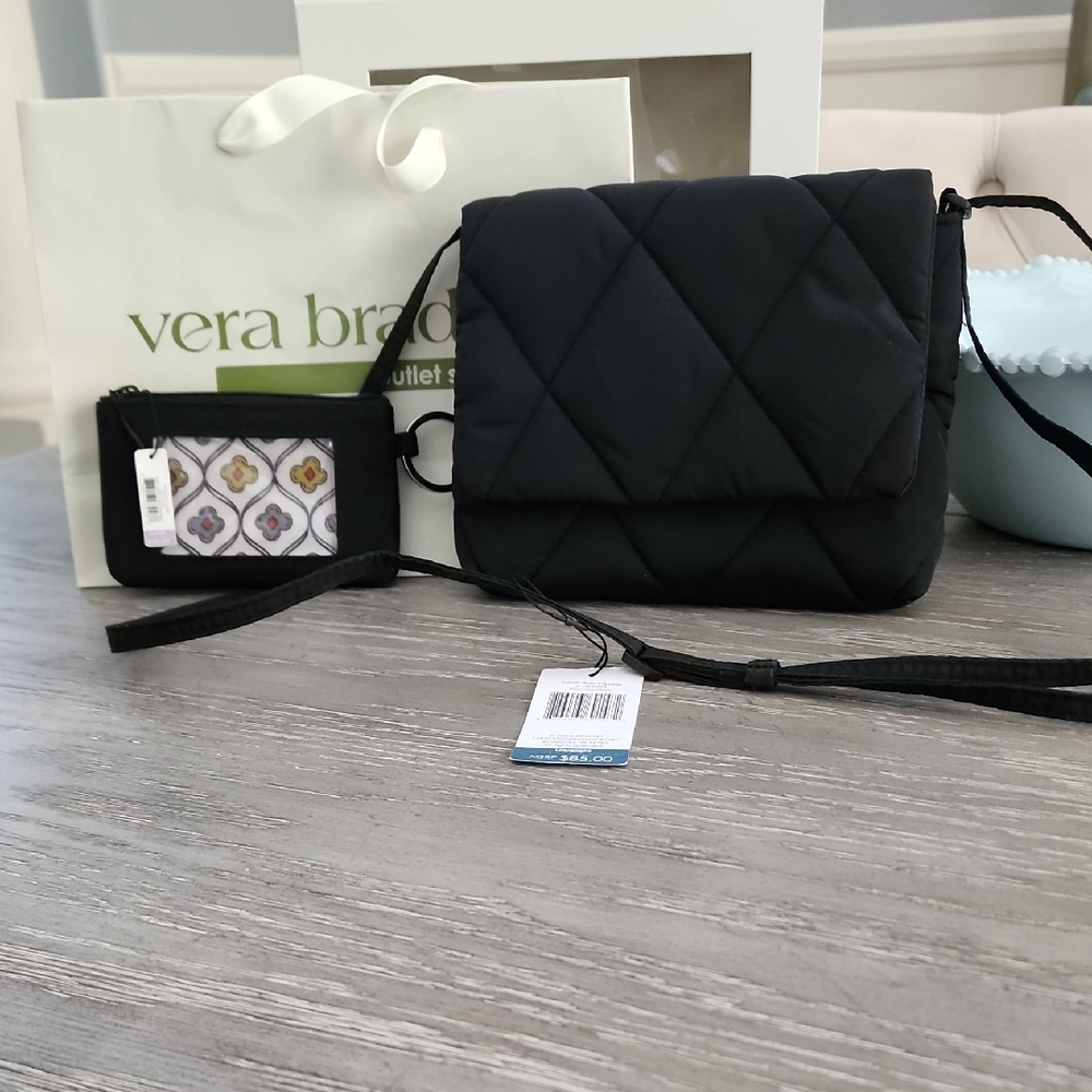 Vera Bradley Black Quilted Crossbody Bag with Bonus Patterned coin/cc Pouch